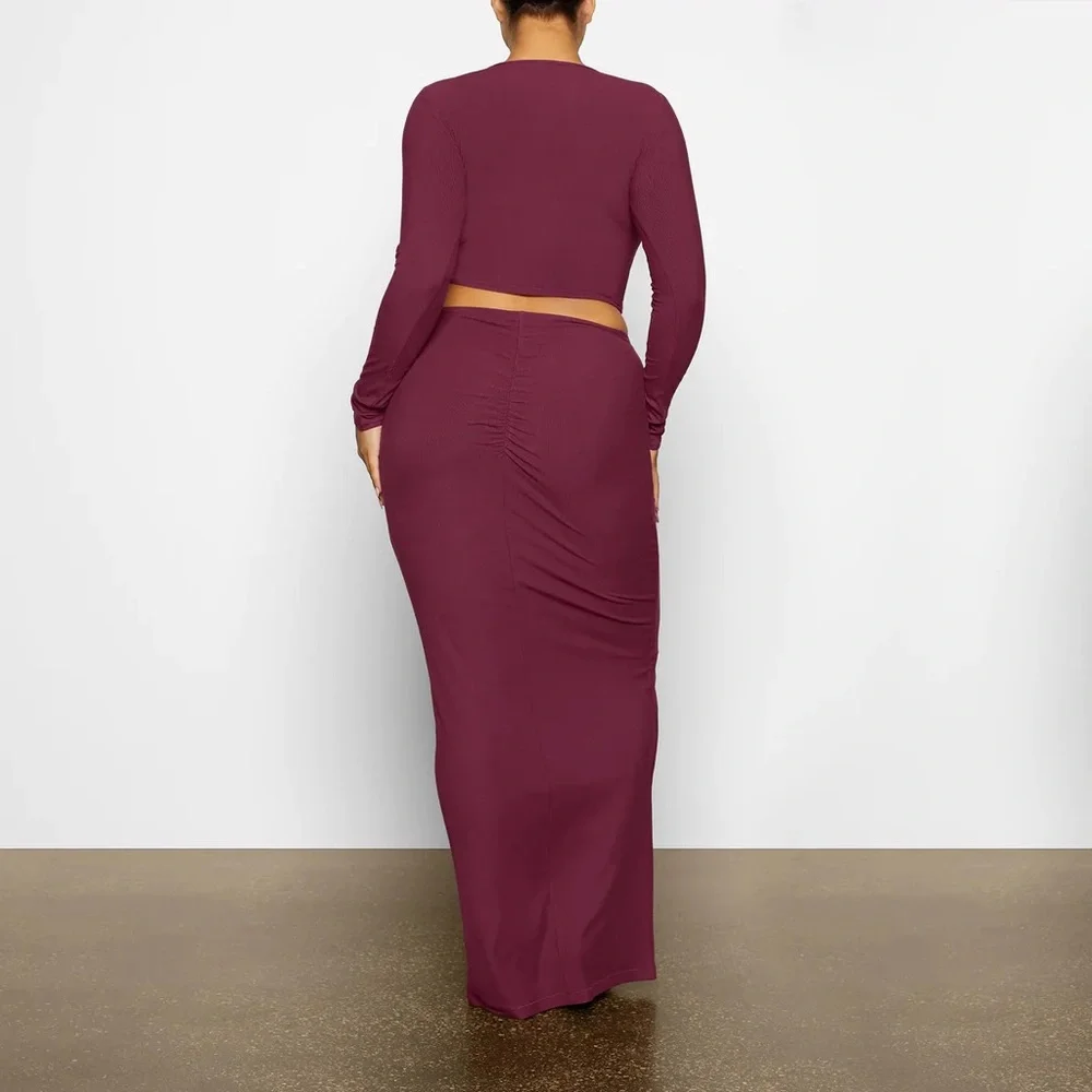 *SOLD* NEW Skims Soft Lounge Long Sleeve Crop Top Sz SMALL in Wine - Picture 4 of 4